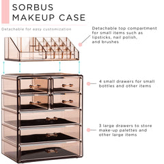 Sorbus tiroirs grands et petits, rangement adapté pour cosmétiques et accessoires.