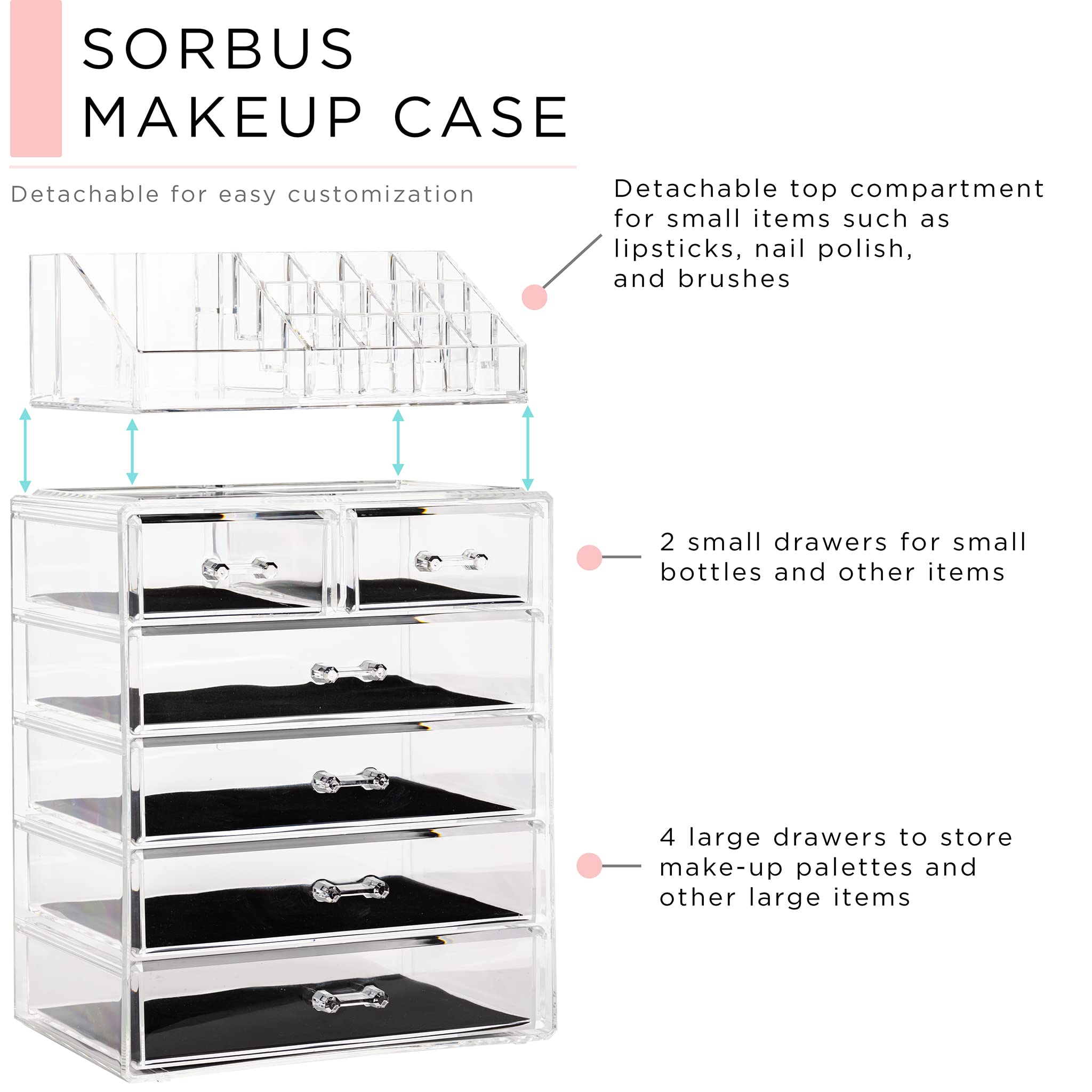 Sorbus tiroirs grands et petits pour accéder rapidement rouges à lèvres et accessoires