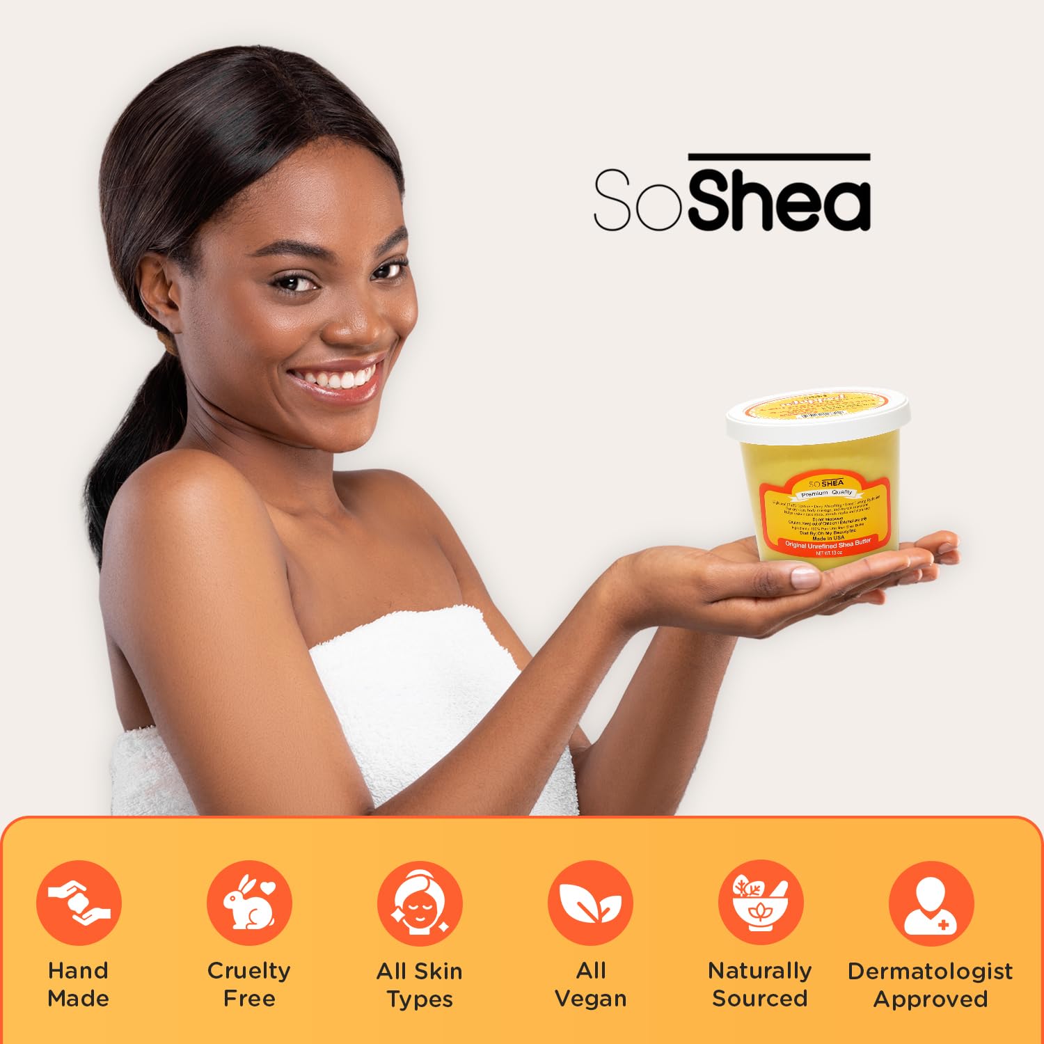 Cheveux nourris avec SoShea Beurre Karité Fouetté – soin conditionneur.