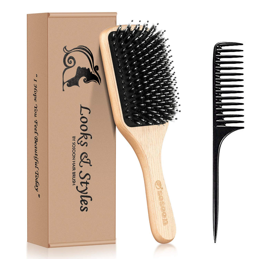Brosse Sosoon en bois avec poils sanglier démonstration démêlage en douceur