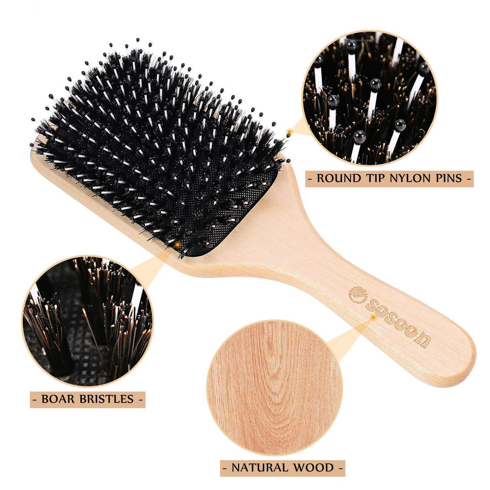 Sosoon brosse-cheveux plat poils détail: démêlage efficace sans tiraillement.
