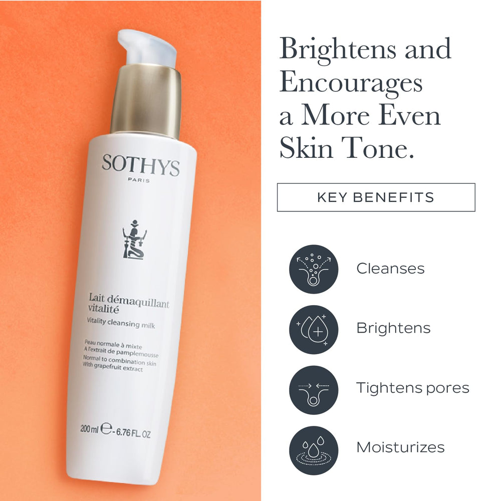 Format voyage pratique de SOTHYS Vitalité Lait Nettoyant pour matin et soir.