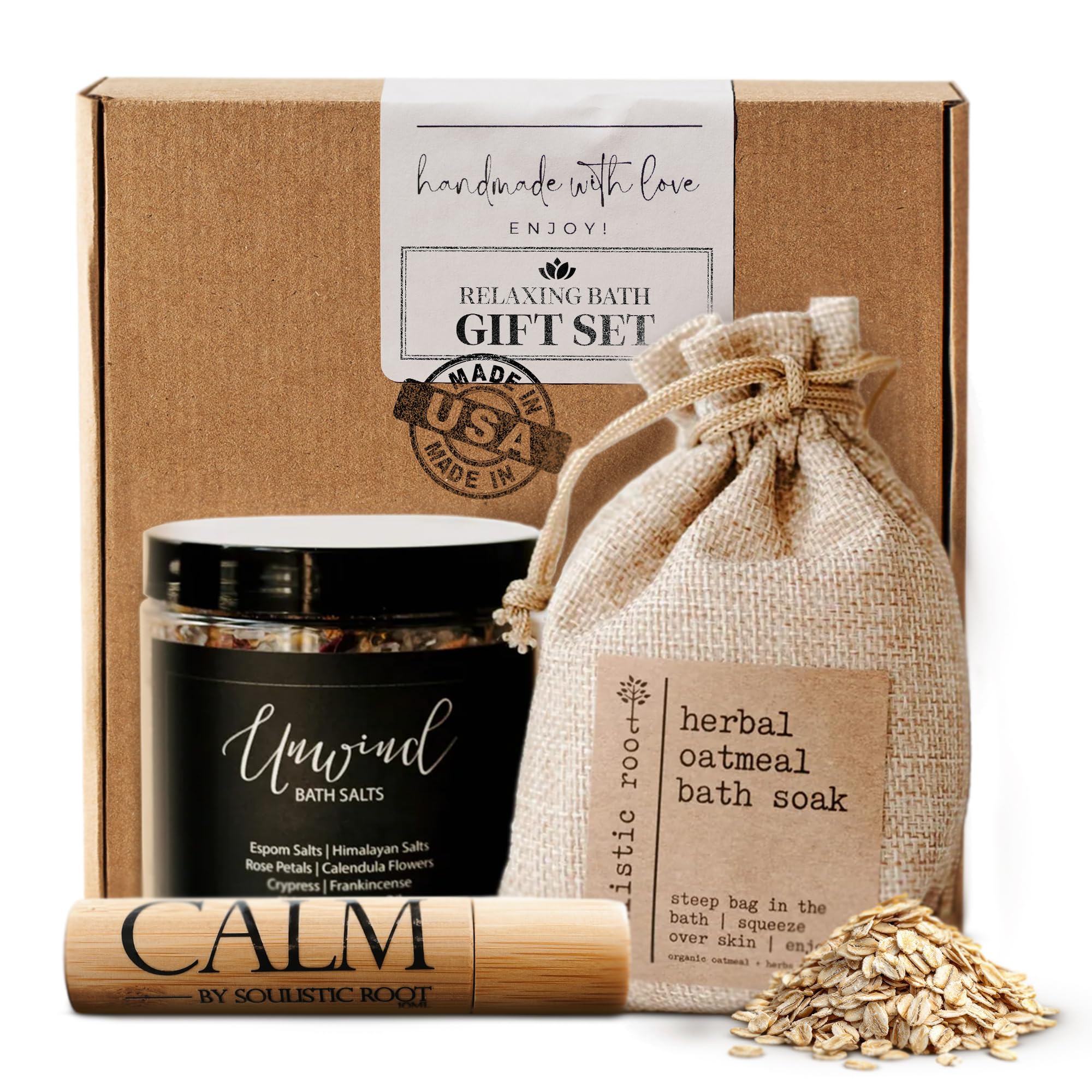 Coffret SOULISTIC ROOT bain lavande avoine, idéal pour un moment spa à domicile.