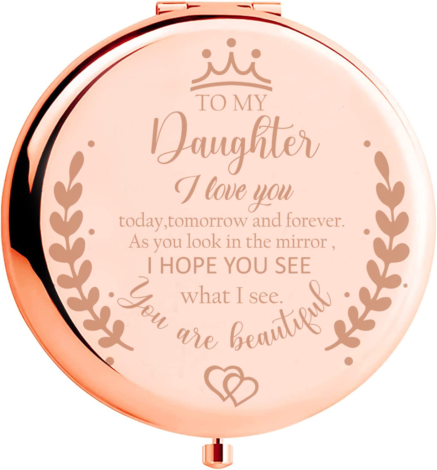 Miroir compact Soulpetals en or rose avec grossissement 2x pour maquillage précis.