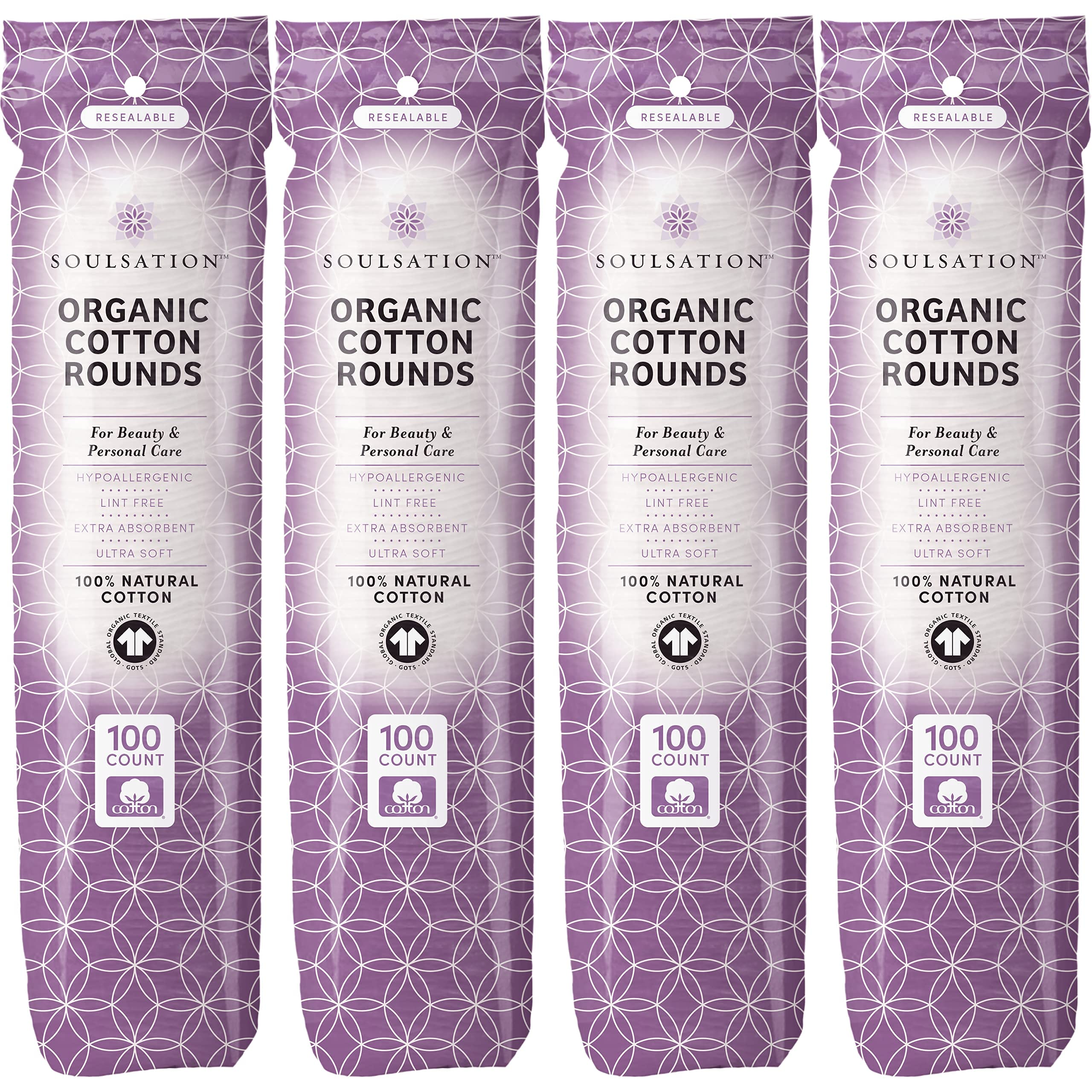 SoulSation disques de coton biologiques 400 pièces, douceur et absorption pour le visage.