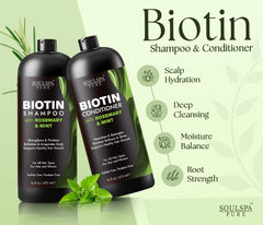 L’Après-shampoing Biotine SOULSPA PURE en flacon, démêle sans alourdir les longueurs.