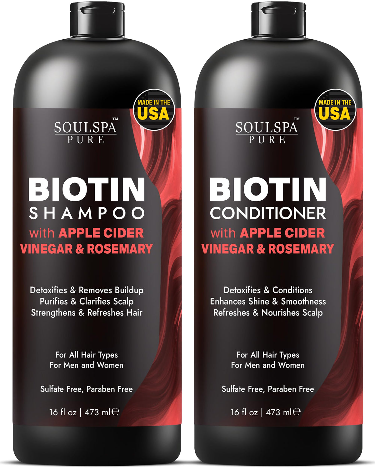 SOULSPA PURE Biotin Shampoo bouteille — nettoyage doux et revitalisant pour les cheveux