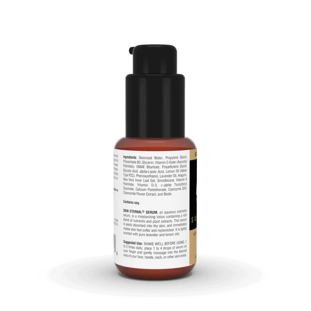 Source Naturals Skin Eternal Serum gouttes prêtes à être appliquées sur le visage.