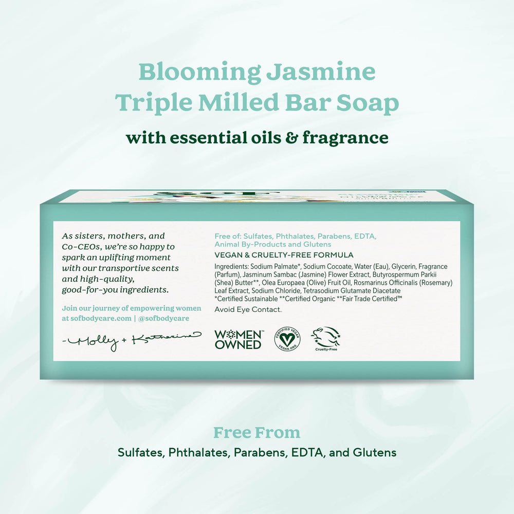 South Of France Blooming Jasmine bar soap closeup, creamy lather and texture visible