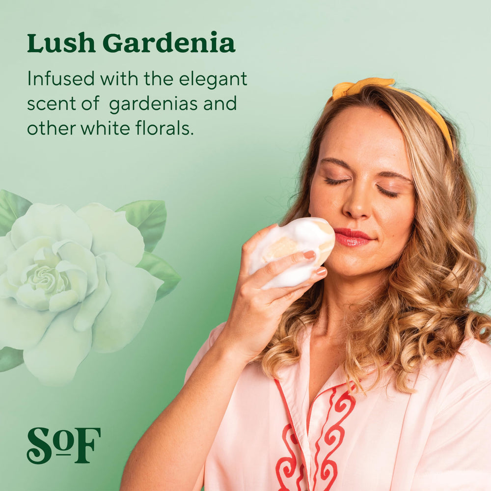 SoF Gardenia bar soap features coconut oil for gentle cleansing
