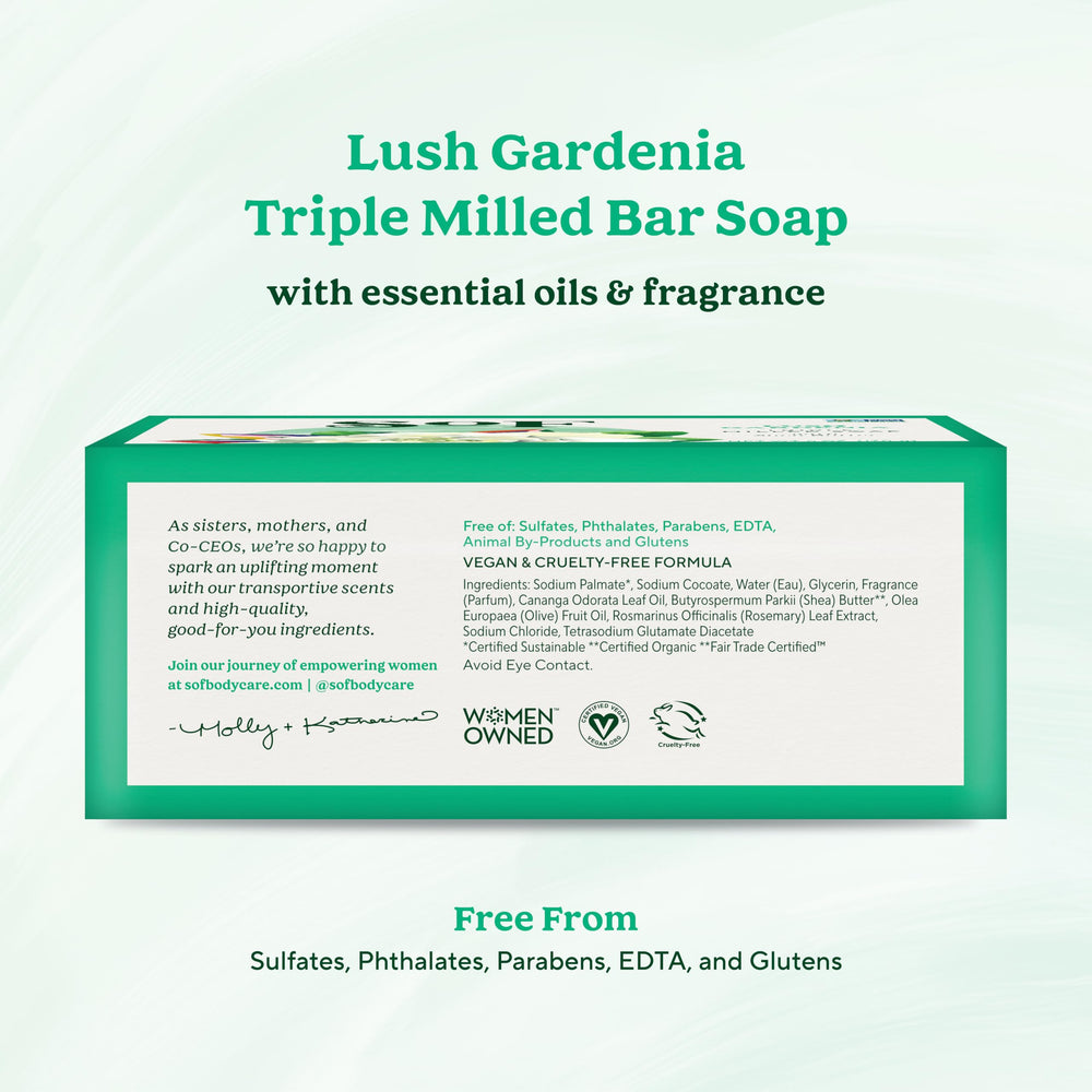 SoF Gardenia bar soap creamy lather from coconut oil enhances cleansing