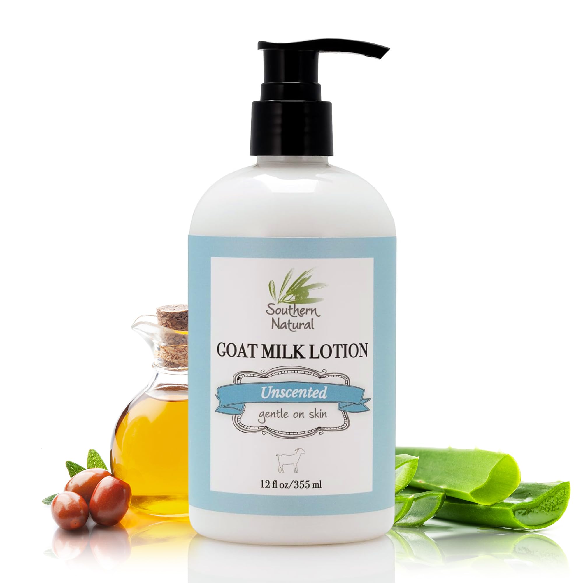 Southern Natural Goat Milk Lotion bottle-front unscented moisturizer for dry skin