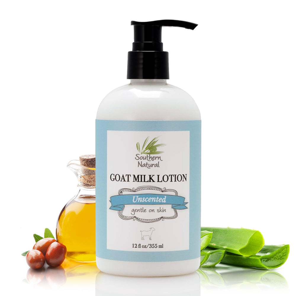 Southern Natural Goat Milk Lotion bottle-front unscented moisturizer for dry skin