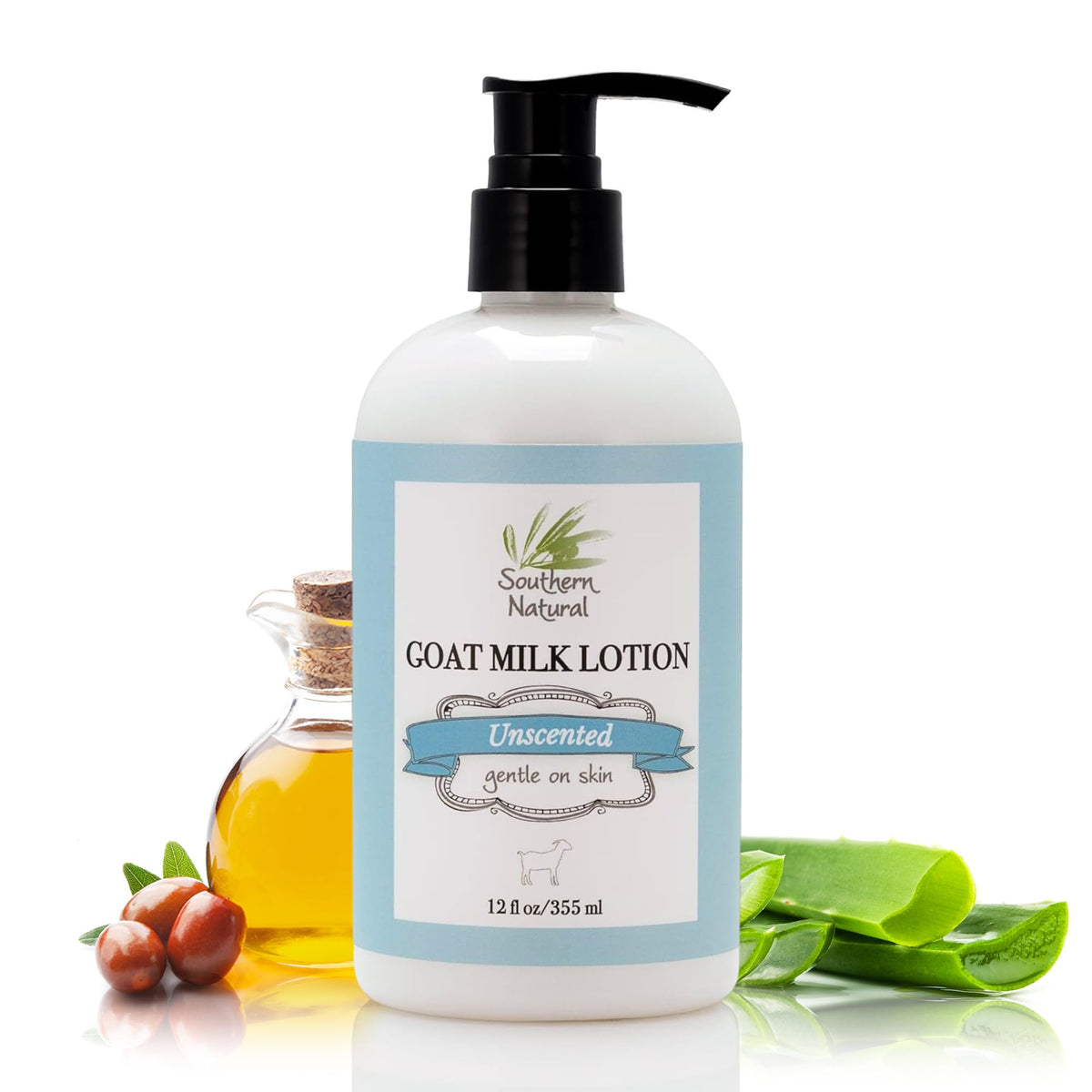 Southern Natural Goat Milk Lotion bottle-front unscented moisturizer for dry skin