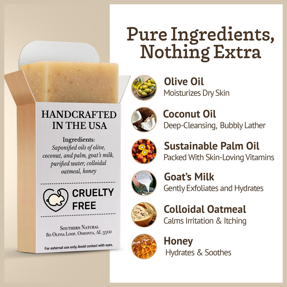 Savon Southern Natural ingrédients naturels avoine colloïdale miel, soin doux.