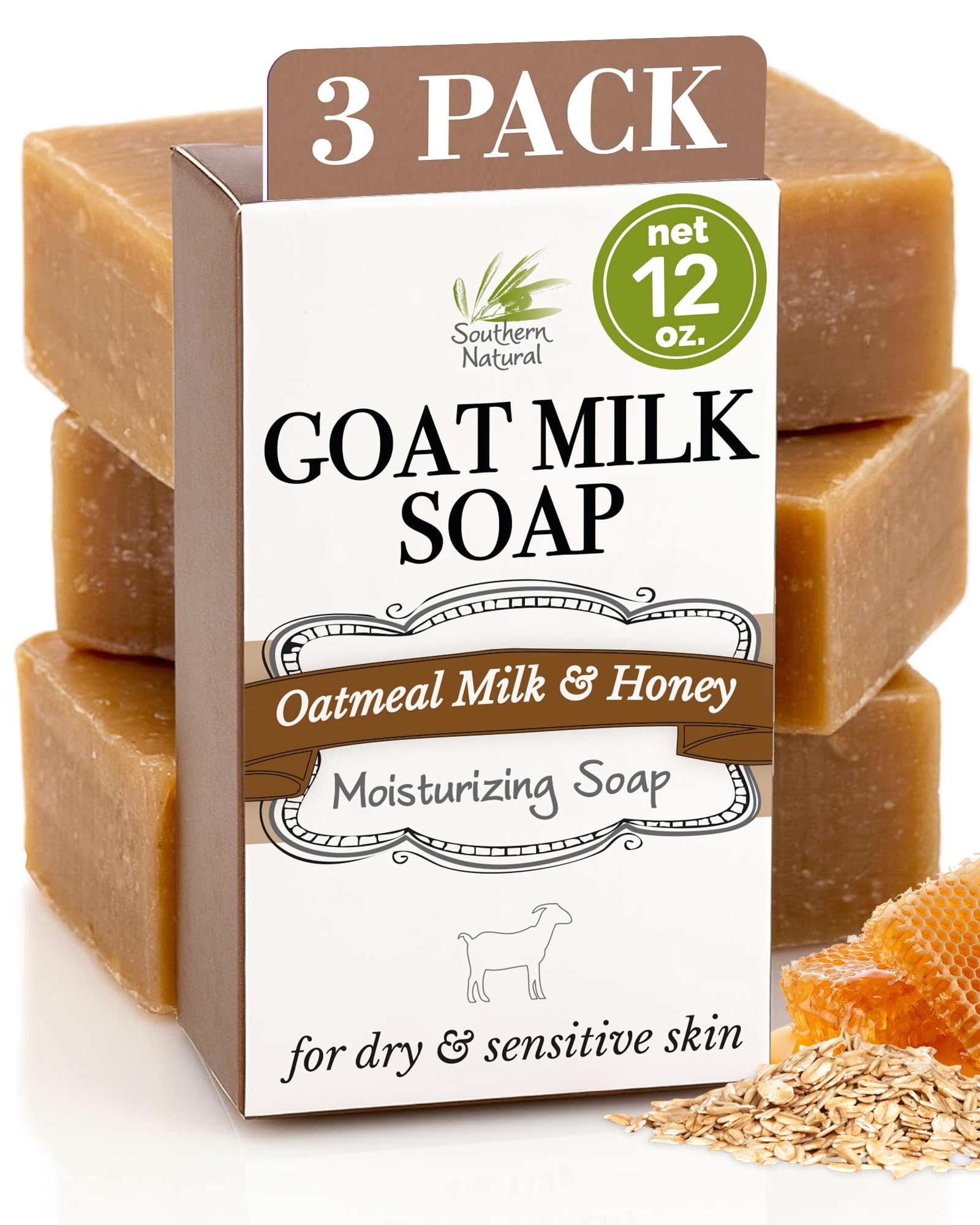 Savon Southern Natural pack3, visuel d'emballage, idéal pour peau sèche