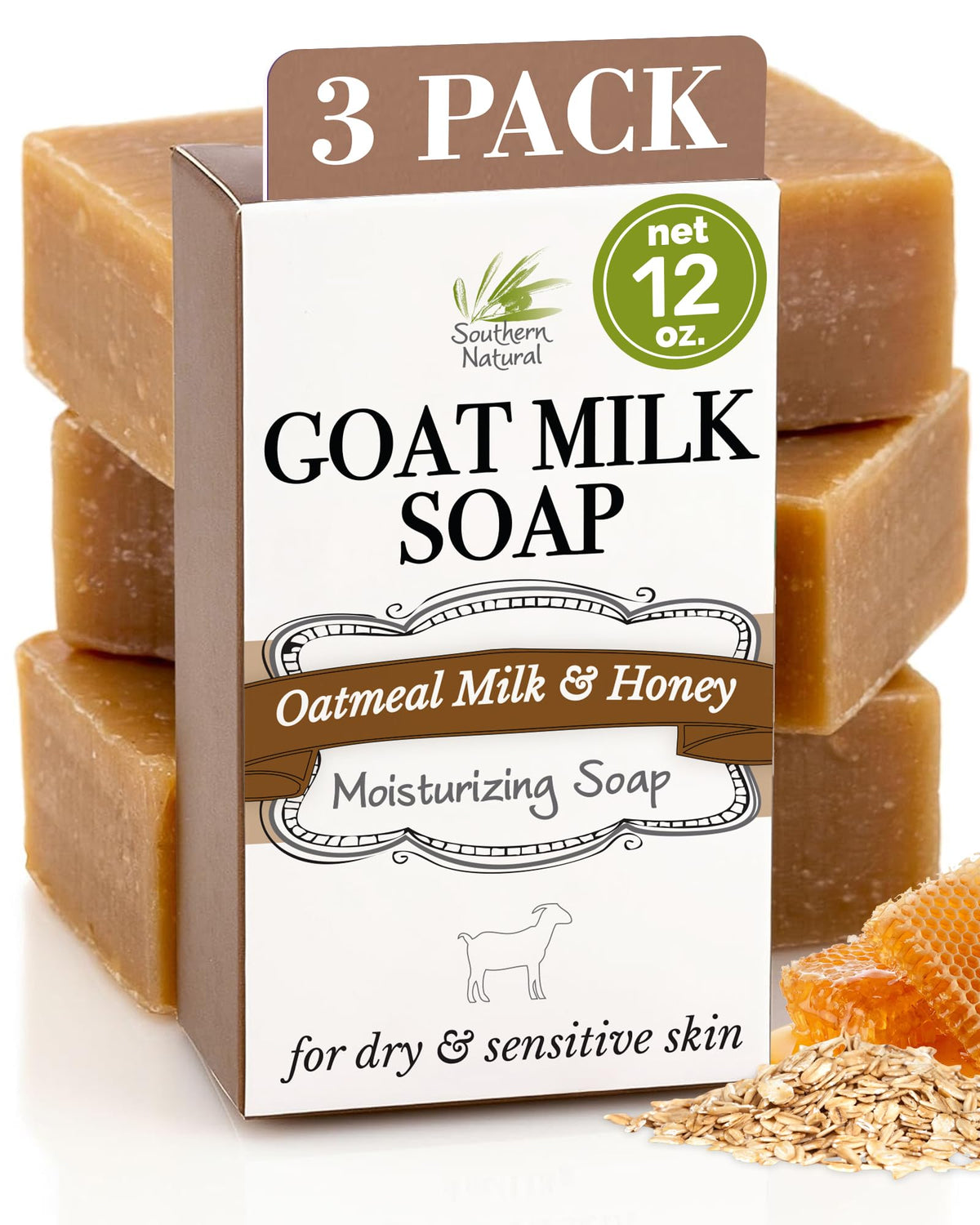 Savon Southern Natural pack3, visuel d'emballage, idéal pour peau sèche