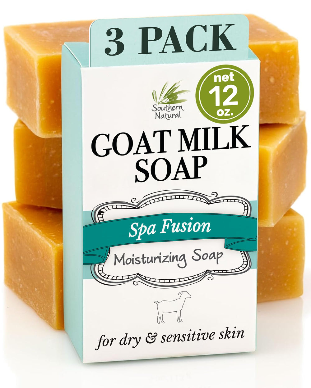 Savon Southern Natural au lait de chèvre, pack 3, pratique pour le quotidien.