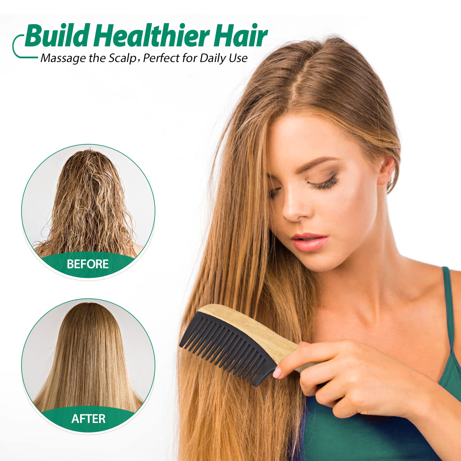 SouxMux peigne en bambou e0 dents fines avec manche pour une coiffure soigne9e