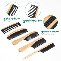 SouxMux peigne en bambou e0 dents fines pour discipliner les cheveux délicats