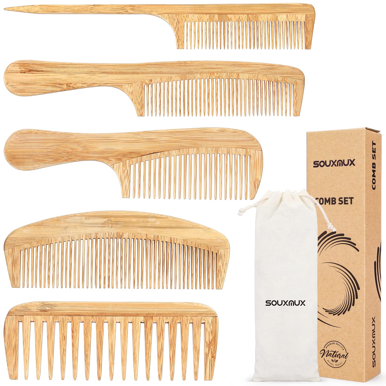 SouxMux peigne bambou à dents larges pour démêler en douceur.
