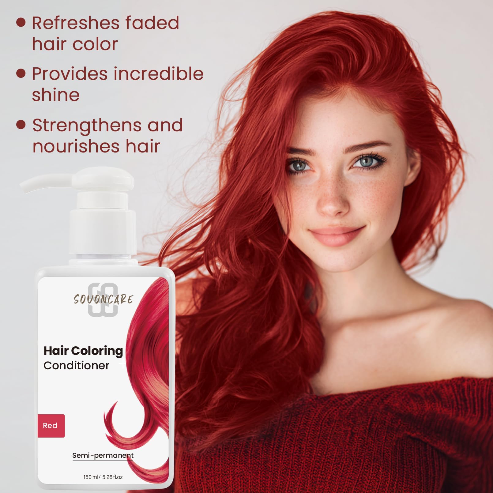 SOVONCARE – masque colorant rouge, texture crème nourrissante pour cheveux colorés.