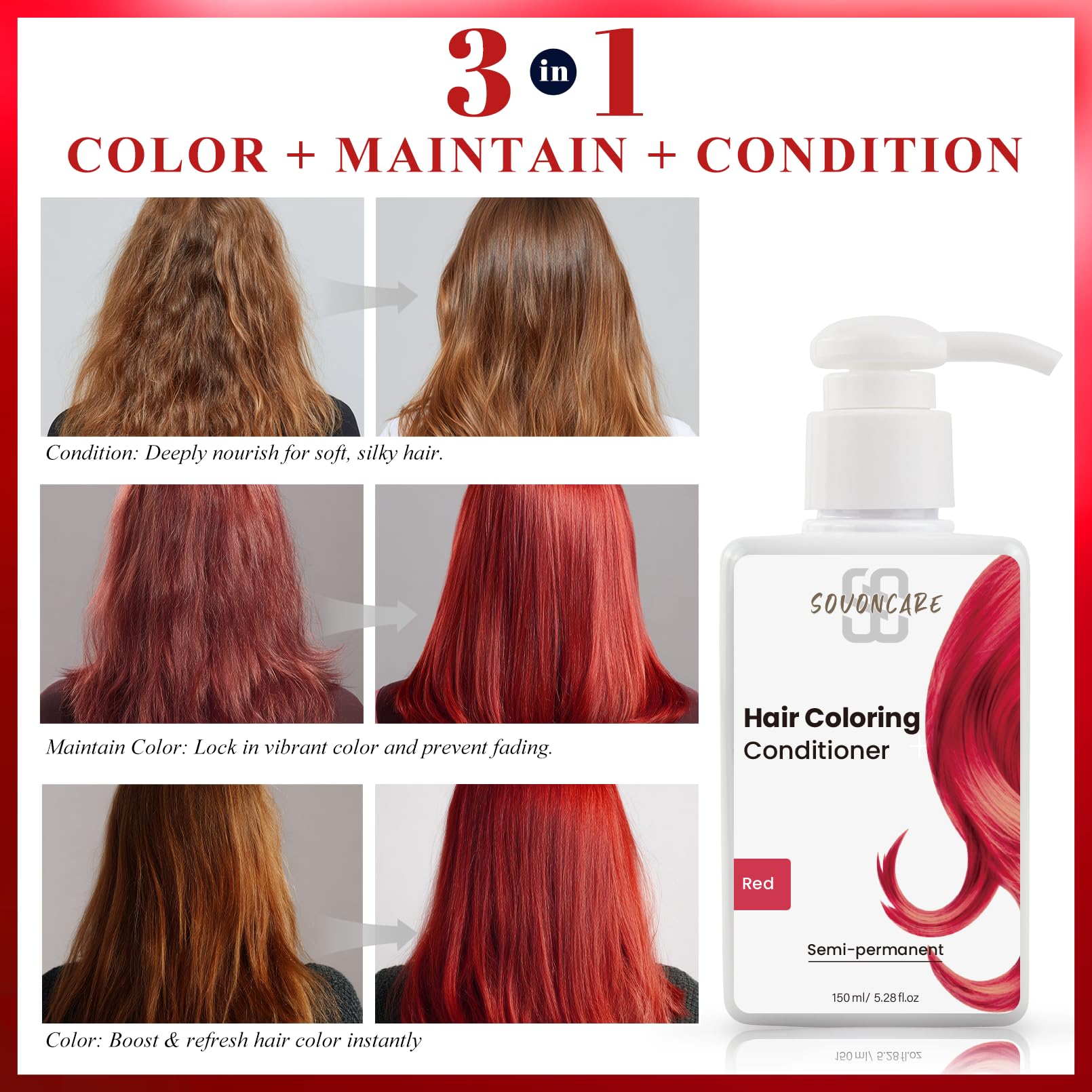 SOVONCARE – pigment absorbé, teinte rouge plus intense après pose.