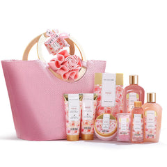 Coffret Spa Luxetique 10 pièces pour bain en rose, parfait pour spa à domicile