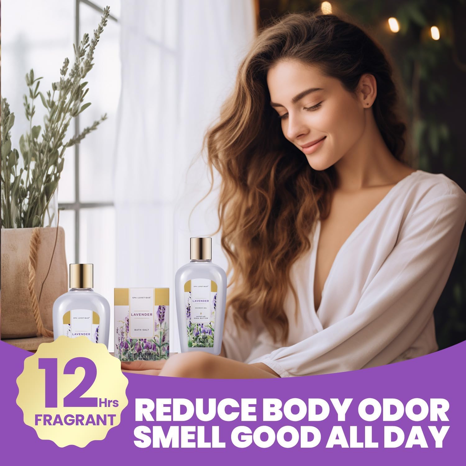 Lait corporel Lavande Spa Luxetique, hydratation légère pour peau veloutée.