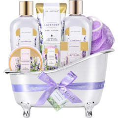 Panier bain Lavande Spa Luxetique, ambiance spa et hydratation luxueuse.