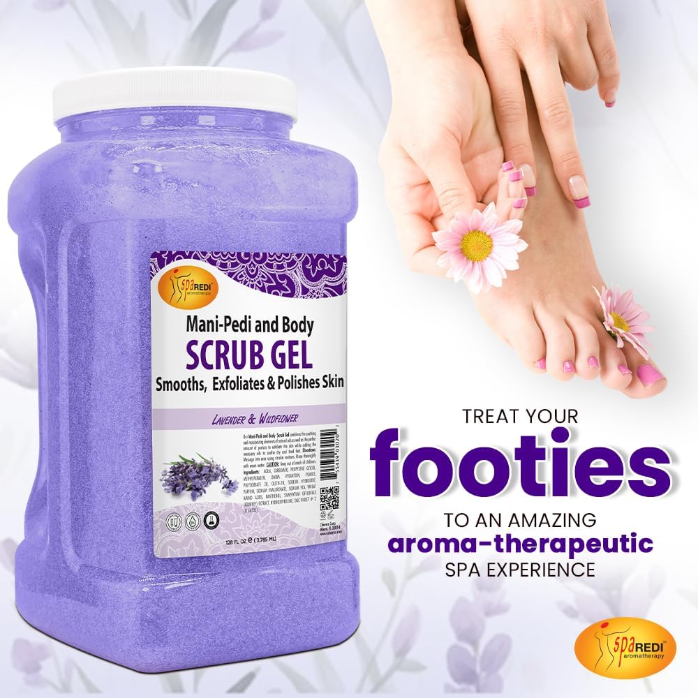 SPA REDI gommage gel application mains et pieds, texture raffinée pour une peau lisse.