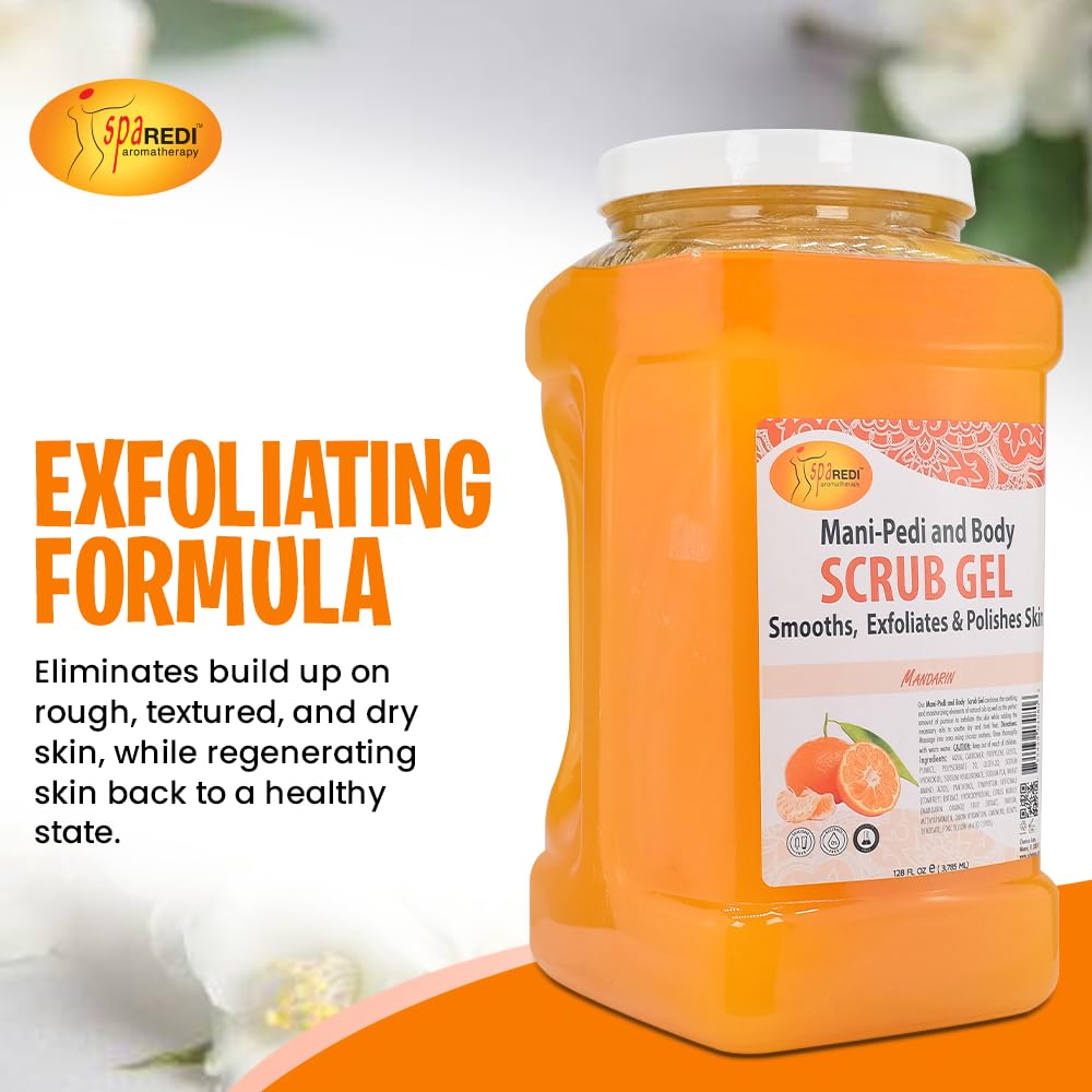 Spa Redi Pédicure Scrub Gel mandarine — fabriqué aux États‑Unis pour une qualité maîtrisée.