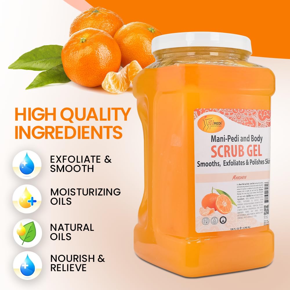 Spa Redi Pédicure Scrub Gel mandarine — sans sulfates et sans alcool pour une peau apaisée.