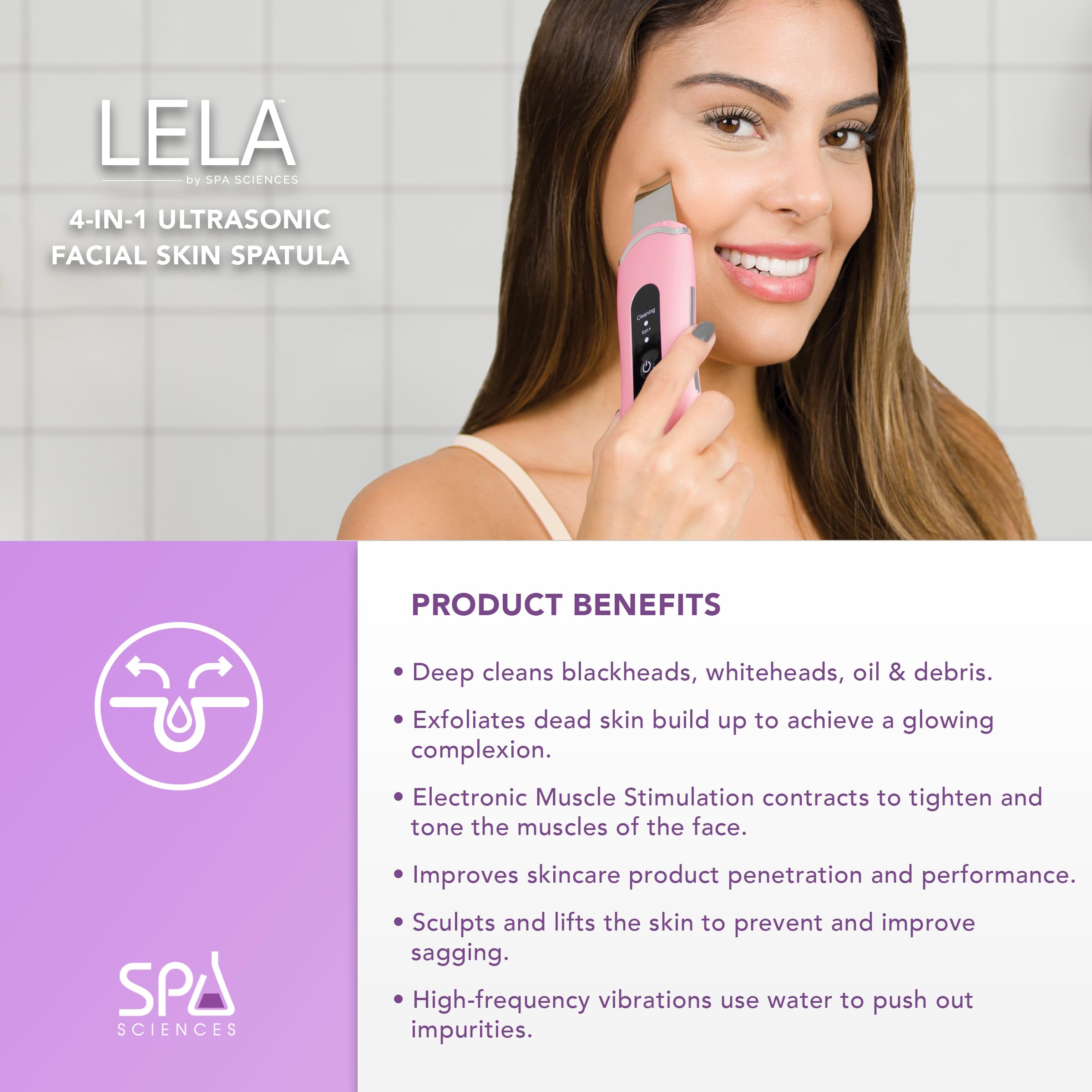 Spa Sciences LELA nettoyage profond—peau propre et rafraîchie après chaque séance.