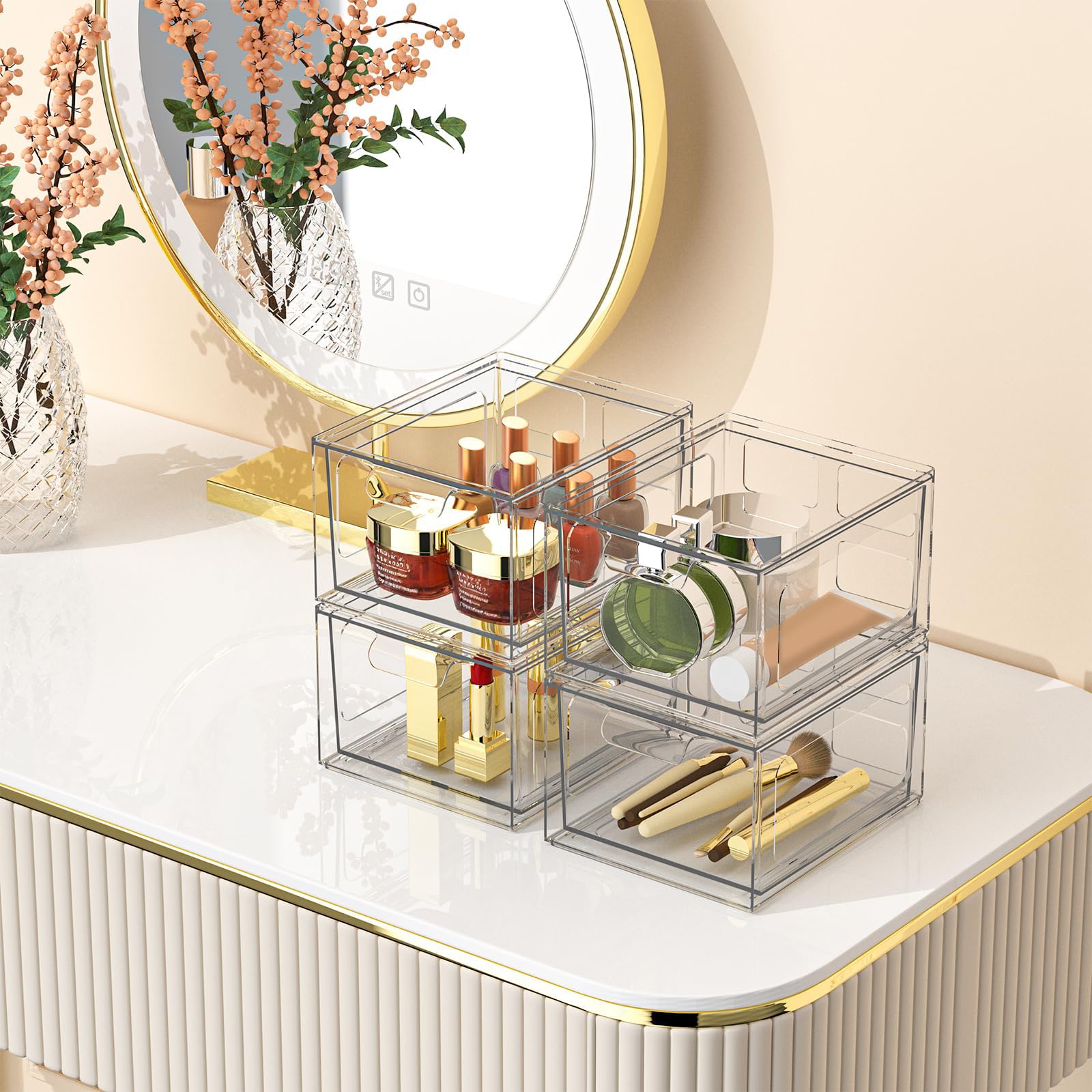 SpaceHacks organissateur maquillage empilable en acrylique pour gain d'espace.