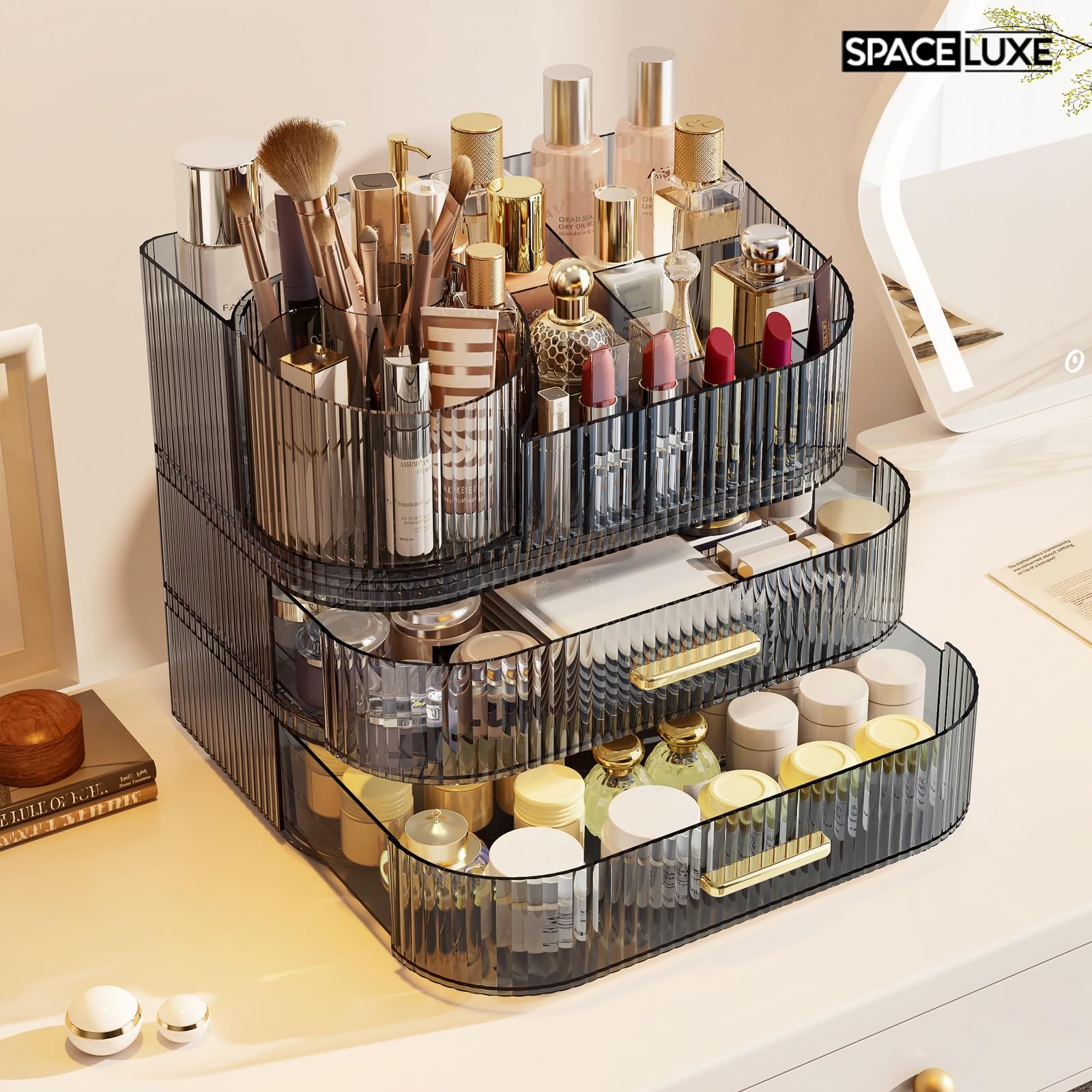 SpaceLuxe Design moderne creme-blanc: finition élégante sur votre vanity.