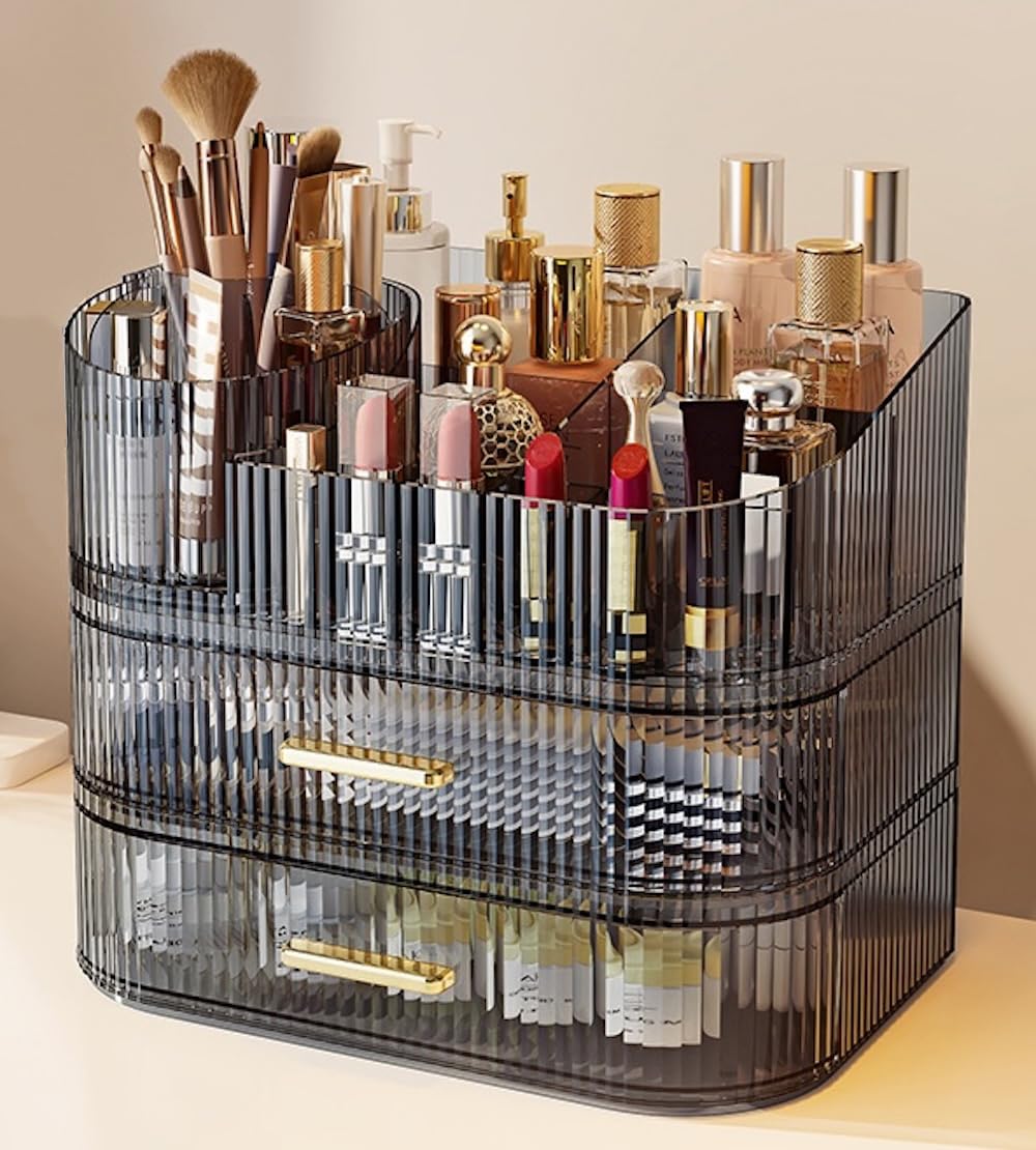 SpaceLuxe Organisateur maquillage rotatif: porte-pinceaux pratique et accessible à 360°.