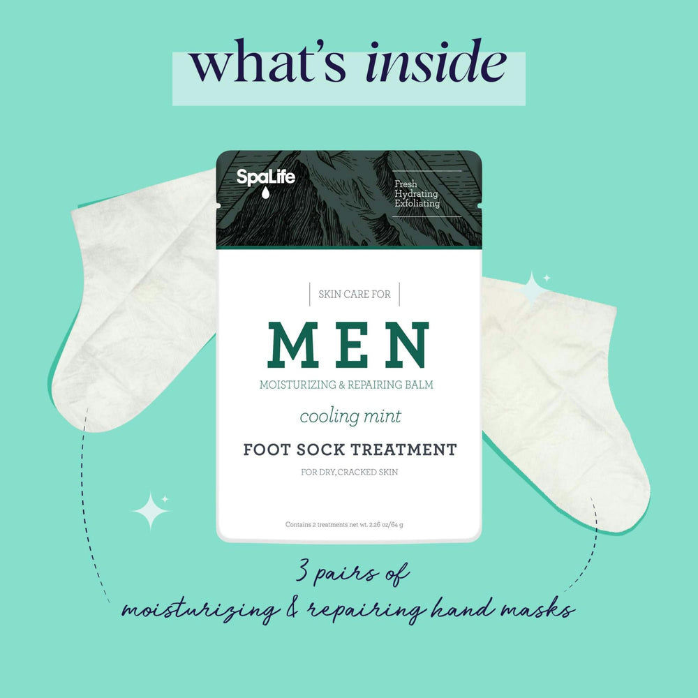 SpaLife men's slipper style foot mask worn for easy spa like care