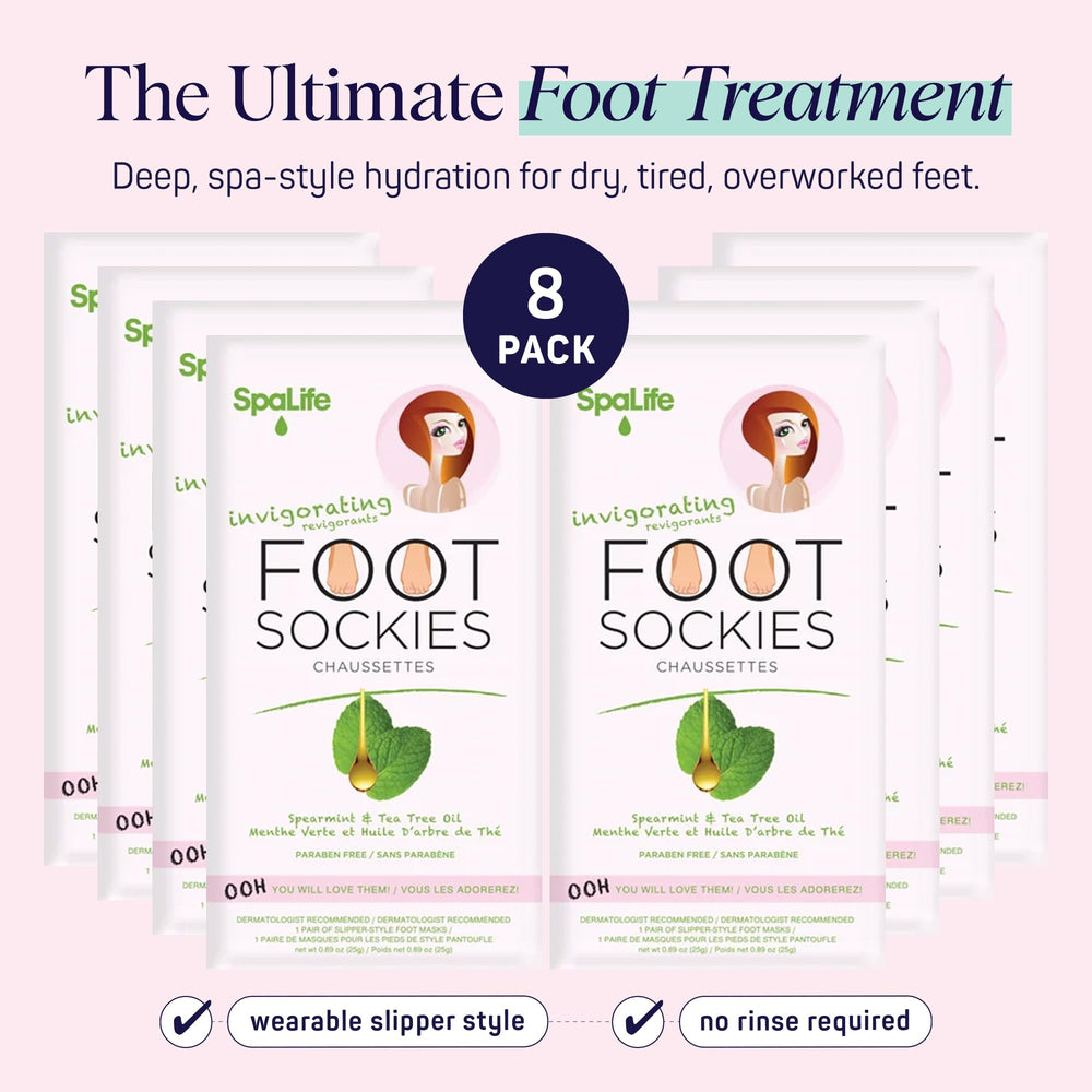 SpaLife Moisturizing Foot Sockies worn on foot for instant comfort and softness