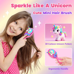 Sparkle Unicorn brosse mini licorne rose, petite et légère pour des retouches rapides en déplacement.