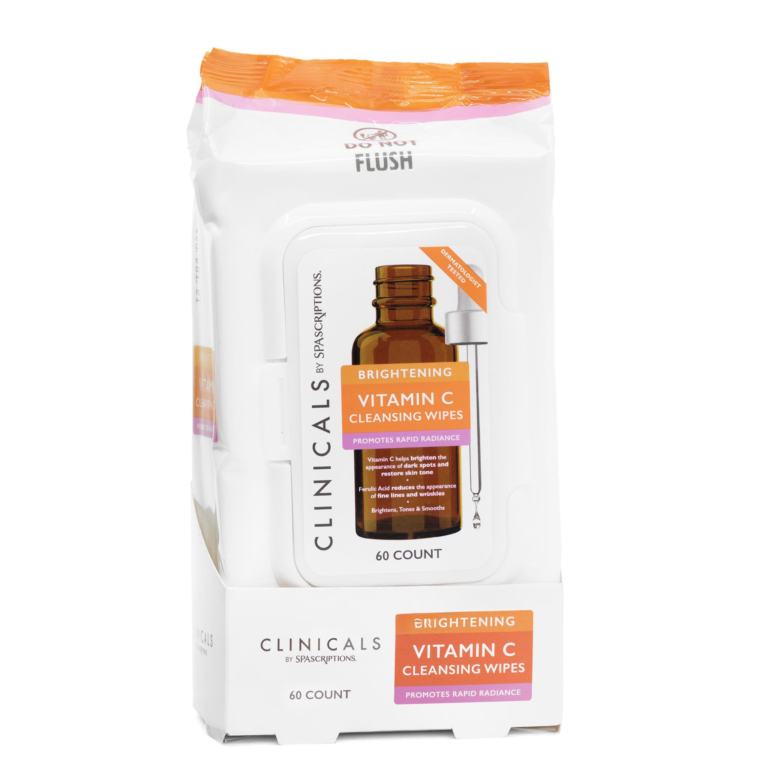 SpaScriptions vitamine C, lingettes nettoyantes visage, revitalisent le teint et uniformisent la peau.