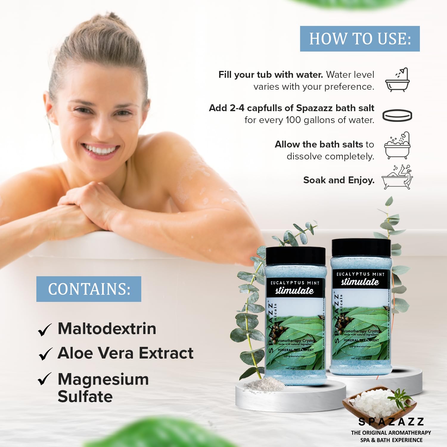 Spazazz botaniques eucalyptus menthe, cristaux: sensations apaisantes et confort quotidien.
