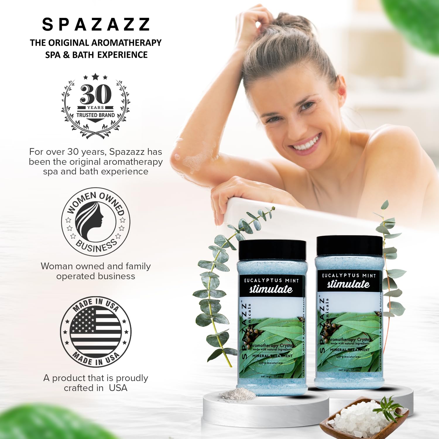 Spazazz eucalyptus menthe, bain-luxe: expérience spa à domicile avec hydratation.