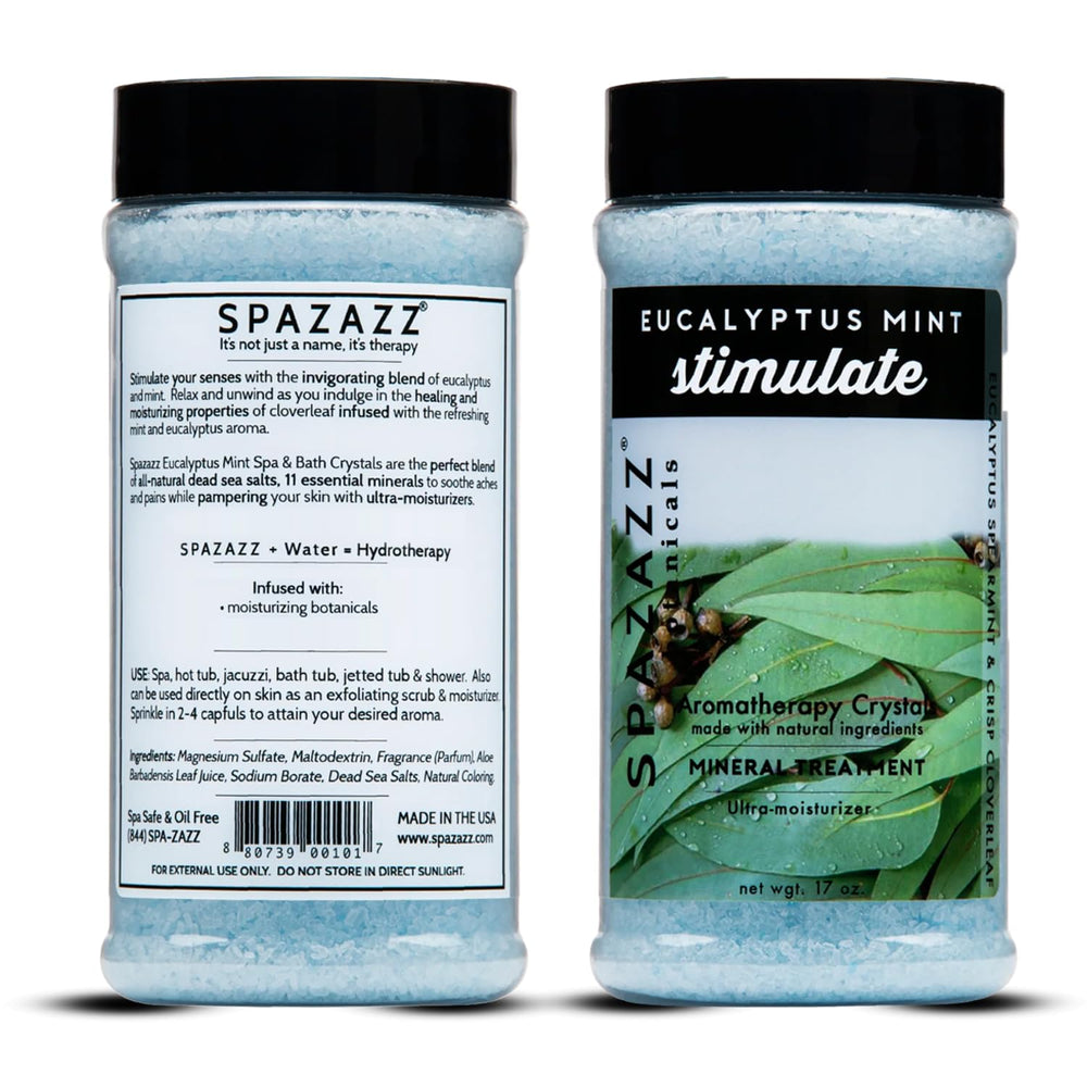 Spazazz eucalyptus menthe, cristaux-spa: détente profonde et parfum durable.