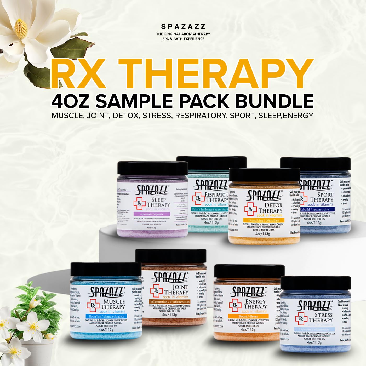 Spazazz RX Therapy arômes-relaxation pour immersion spa apaisante.