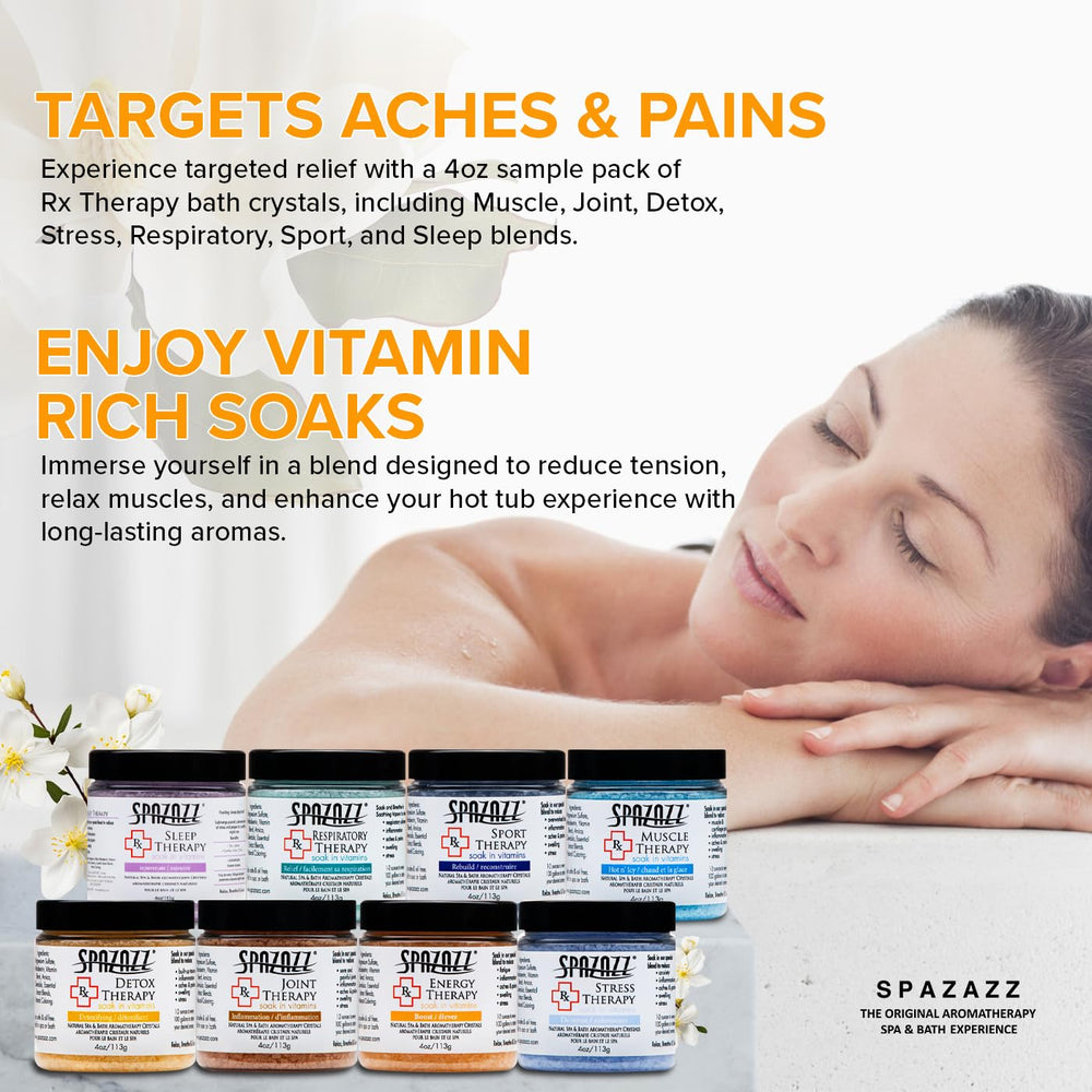 Spazazz RX Therapy mineraux-epsom magnésium pour soulagement tensions et détente.