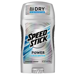 Texture poudre solide Speed Stick sans parfum sur baton d application.