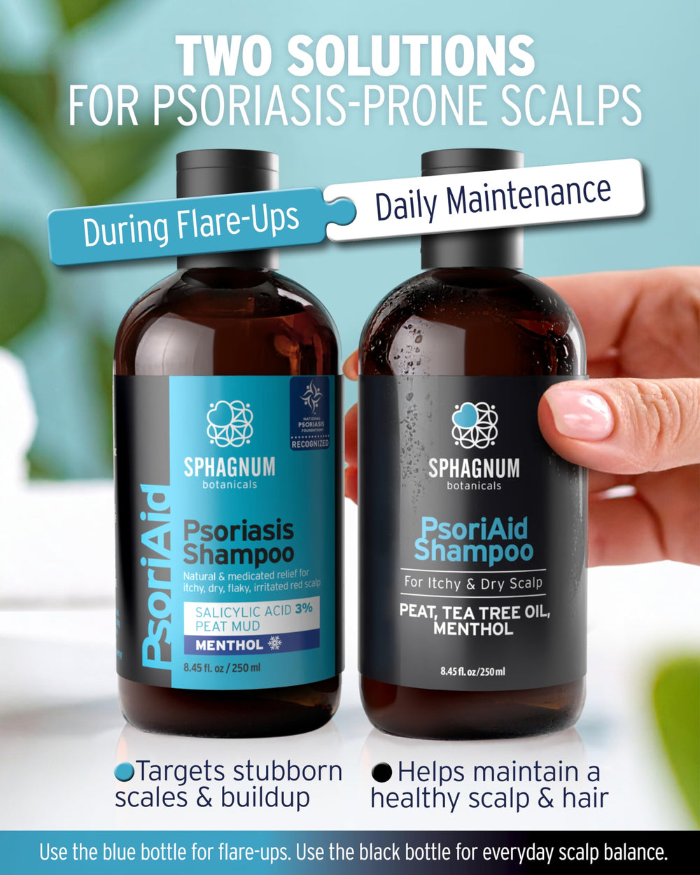 Sphagnum Botanicals Shampooing, hydratation renforcée par provitamine B5 et protéines de blé.