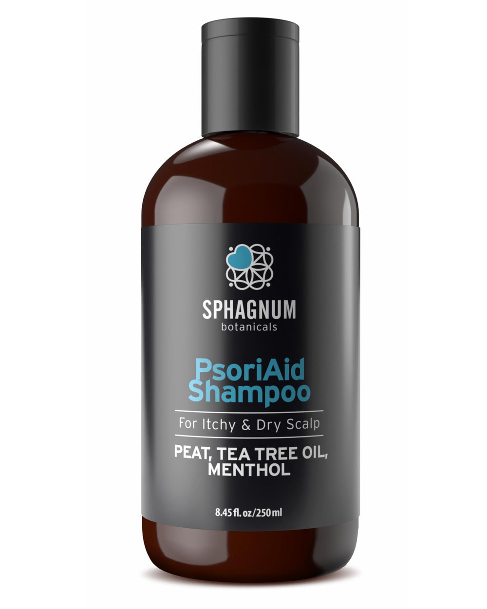 Sphagnum Botanicals Shampooing, flacon visible, cuir chevelu apaisé et frais après lavage.