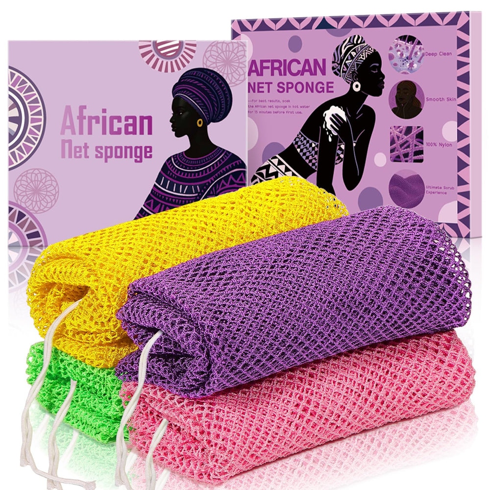 SpiralScgv éponge net en couleur — ensemble 4 pièces pour exfolier le corps en douceur.